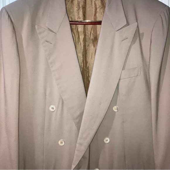 Brioni Mens Sport Coat Suit Jacket Blazer Double Breasted 100% Wool Tan 46 VTG - Picture 3 of 12